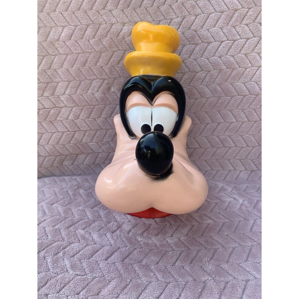 Vintage 1971 Walt Disney Goofy Vinyl Coin Piggy Bank With Stopper